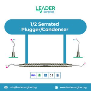A double-ended 1,2 serrated dental plugger and condenser with textured tips for superior grip when condensing amalgam.