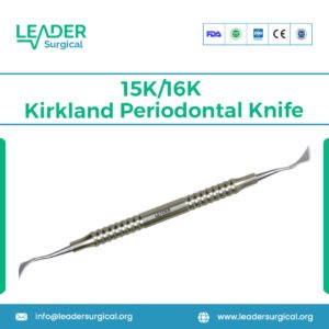 A set of 15K and 16K Kirkland periodontal knives with curved, sharp blades for gingivectomy and flap surgery incisions.