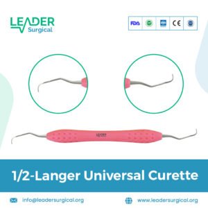 A double-ended 1/2 Langer Universal Curette with a unique, slightly offset blade design for enhanced access in periodontal scaling.