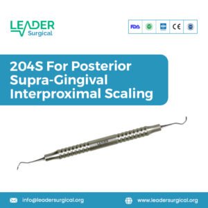 A dental scaler model 204S with a curved, pointed tip designed for removing supragingival interproximal calculus on posterior teeth.