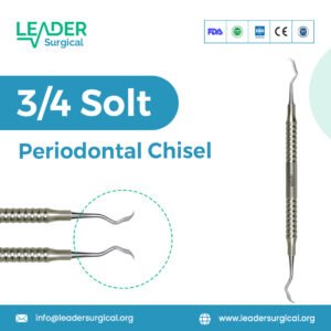 A double-ended 3/4 Solt periodontal chisel with two distinct blade angles for bone contouring in periodontal surgery.