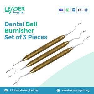 A set of three double ended dental ball burnishers with smooth, spherical tips for polishing and smoothing restorations.