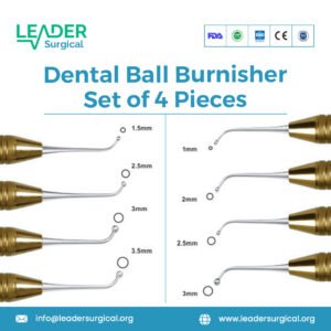 A set of four double ended dental ball burnishers with smooth, spherical tips of various sizes for polishing and contouring.