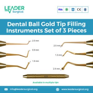 A set of three dental ball pluggers with gold plated spherical tips for condensing and burnishing composite and amalgam.