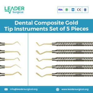 A set of five dental composite instruments with gold plated tips for condensing, carving, and placing composite resin.