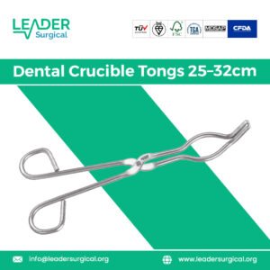 A pair of long, sturdy dental crucible tongs measuring 25-32cm, with heat-resistant tips for safely handling hot flasks and casting equipment.