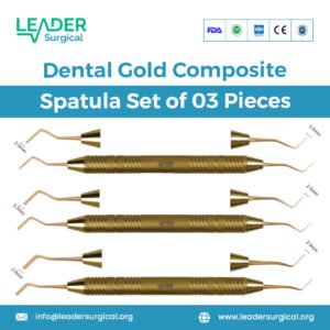 A set of three dental spatulas with gold plated tips for mixing and placing composite resin and cements.