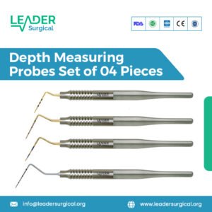 A set of four depth measuring probes with fine, straight tips and millimeter markings for precise intraoperative measurements.