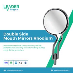 A double-sided dental mouth mirror with both sides coated in bright, durable rhodium for superior reflection.