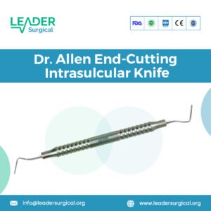 A Dr. Allen end-cutting intrasulcular knife with a sharp, pointed, angled tip for precise sulcular incisions in periodontal surgery.