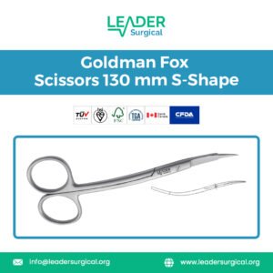 Goldman Fox S-Shape surgical scissors 130mm, double-curved design for multi-angle dissection and cutting in deep or confined surgical fields.