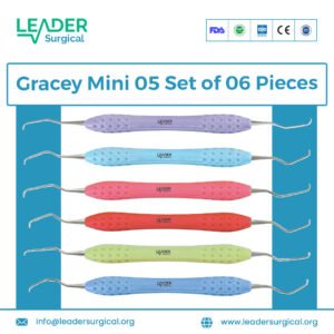 A set of six Gracey Mini 5 dental curettes with small, fine tips for periodontal scaling in deep, narrow pockets.