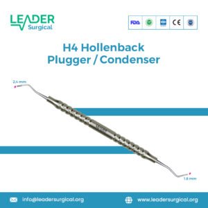 A double-ended H4 Hollenback dental instrument featuring a plugger/condenser on one end and a carver/burnisher on the other.