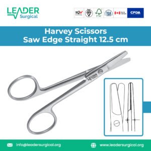 Straight Harvey Scissors with serrated saw edge, 12.5cm surgical utility scissors for cutting tough materials like plaster, gauze rolls, and surgical drapes.