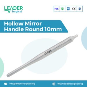 A round, hollow dental mirror handle with a 10mm diameter for a lightweight and comfortable grip.