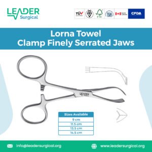 Lorna Towel Clamp with finely serrated jaws, dental surgical clamp for securing drapes and surgical towels during oral procedures.