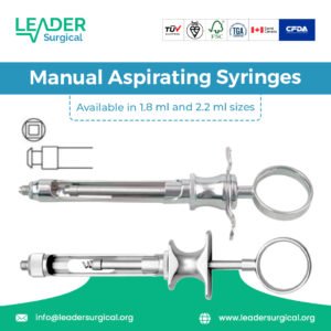 Manual aspirating dental syringes with a thumb ring for one handed aspiration to check for blood vessel entry before anesthetic injection.