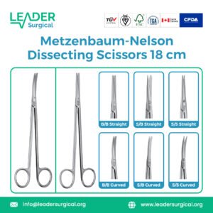 Long Metzenbaum-Nelson Dissecting Scissors 18cm with slender curved blades, for deep tissue blunt dissection in thoracic and abdominal surgery.