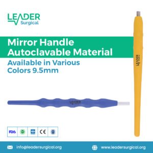 An autoclavable dental mirror handle in various colors with a 9.5mm diameter for attaching interchangeable mirror heads.