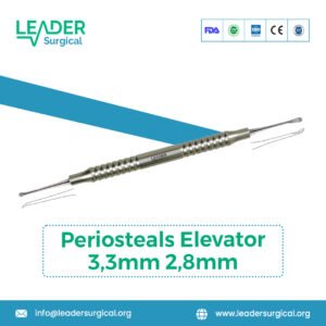 An ultra-fine periosteal elevator with a 3.3mm wide blade and a 2.8mm tip for microsurgical tissue reflection.