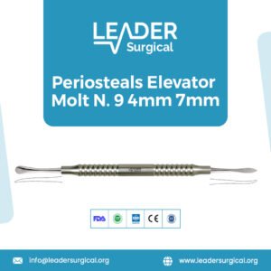 A Molt N.9 periosteal elevator with a 4mm wide tip and a 7mm wide base, designed for versatile tissue reflection.