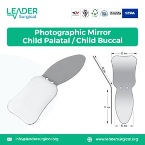 A set of small, photographic dental mirrors designed for intraoral photography of a child's palate (palatal) and cheek (buccal) surfaces.