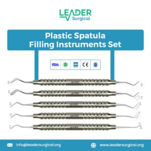 A set of dental filling spatulas with flexible plastic tips, used for mixing and placing composite resin and other materials without sticking.