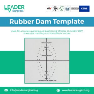 A clear, flexible rubber dam template or stamp used for marking and accurately punching holes in dental dam material for individual teeth.