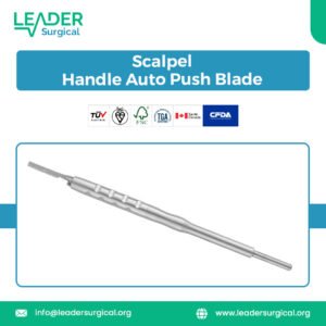 Scalpel handle with an automatic blade advancing mechanism for safe, quick blade changes without direct finger contact during dental surgery.