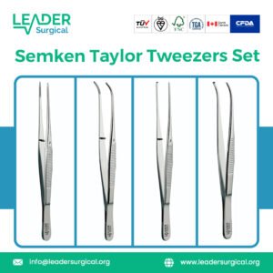 Semken Taylor tweezers set featuring multiple tip designs (straight, curved, serrated) for versatile handling in dental laboratory and clinical procedures.