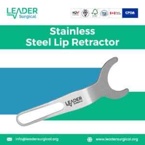 Stainless steel lip retractor with a curved or angled blade for effective and atraumatic retraction of the lip during anterior dental procedures.