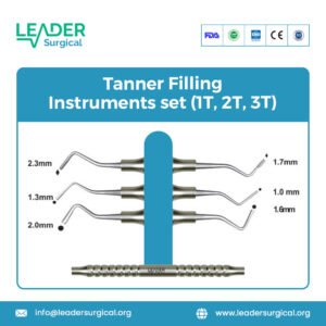 A specialized Tanner filling instrument set with three double-ended tools (1T, 2T, 3T) featuring thin, flexible tips for composite contouring.