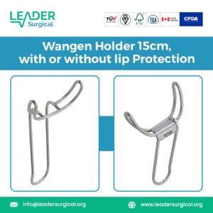 Wangen holder 15cm, available with or without a protective lip shield, for stable cheek retraction during extended dental procedures.