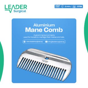 An aluminium mane comb, a curved grooming comb made of lightweight aluminium, used for detangling and smoothing horse manes and tails.