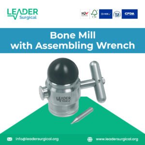 Stainless steel bone mill with assembling wrench for grinding autogenous bone chips and particles for dental implant grafting and sinus lift procedures.