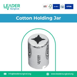 A small stainless steel cotton holding jar with a flip-top lid, designed for chairside storage and dispensing of sterile cotton pellets or rolls in a dental operatory.