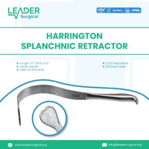 A Harrington splanchnic retractor, a large, self-retaining abdominal retractor with deep blades, used to hold back organs and provide exposure during major abdominal surgery.