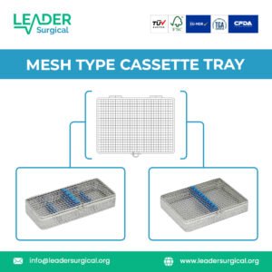 A mesh-type cassette sterilization tray with fine stainless steel wire mesh panels, providing maximum steam penetration for delicate dental instruments.