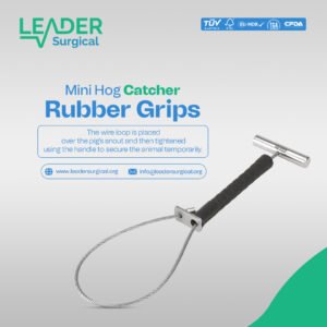 A mini hog catcher with rubber grips, a compact, handheld tool with a loop and cushioned handles, used for catching and restraining small pigs or piglets.