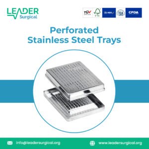 A collection of various perforated stainless steel trays in different sizes and shapes, used for organizing and sterilizing dental instruments in an autoclave.