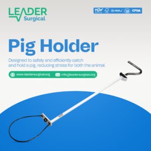 A pig holder, a restraining tool with a clamping jaw and a handle, used to securely grip and control pigs during veterinary treatment or management tasks.