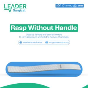 A rasp without a handle, a flat or half-round metal file with a coarse cutting surface, used for shaping and smoothing in farriery and metalwork.