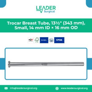 Trocar breast drainage tube 343 millimeter length small size with 14 mm inner diameter and 16 mm outer diameter for post-operative fluid drainage after breast augmentation and mastectomy.