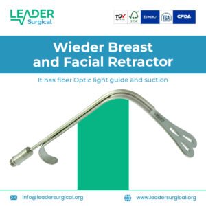 Wieder breast and facial retractor with wide serrated blade 14 cm length for tissue retraction in breast augmentation and facelift surgery.