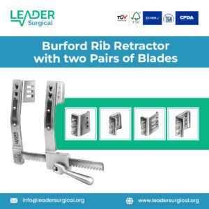 Premium Burford Rib Retractor with two pairs of fenestrated blades for cardiothoracic surgery and sternal retraction