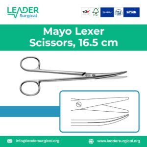 Mayo Lexer scissors 16.5 centimeter length with heavy-duty straight blades for cutting tough tissues fascia and suture materials in general and orthopedic surgery.