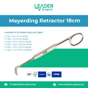 Meyerding retractor 18 centimeter length with right-angle blade design for deep tissue retraction in orthopedic and spinal surgery procedures.