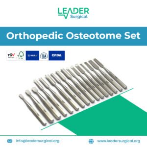 Complete orthopedic osteotome set including straight and curved osteotomes in various widths from 6mm to 25mm with beveled cutting edges for bone cutting and osteotomy procedures.