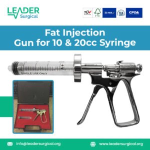 Fat injection gun with ergonomic trigger mechanism compatible with 10ml and 20ml syringes for controlled autologous fat transfer during facial and body contouring procedures.